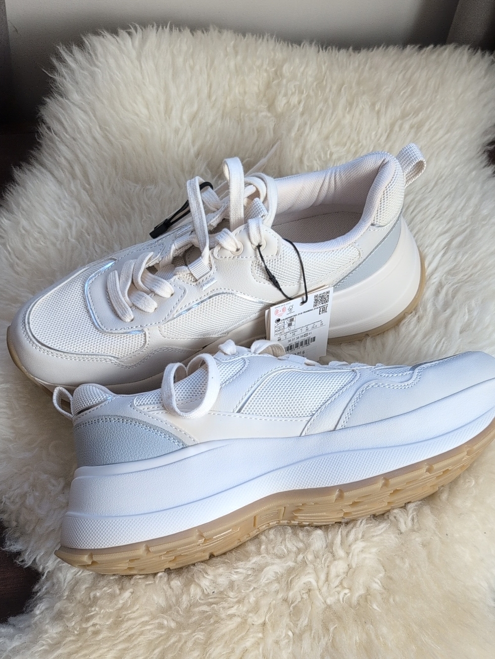 Zara White Chunky Platform Sneakers Gum Sole NWT EU 40 US 9